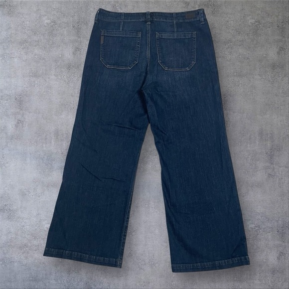 Paige Carly Wide Leg Jeans Womens 32X28 High Rise Crop Stretch Dark Denim - Picture 4 of 9